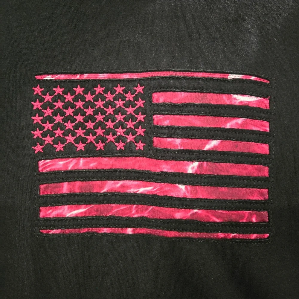 Mossy Oak Fishing Hoodie Size Large Pink American Flag Graphic Pullover #1381